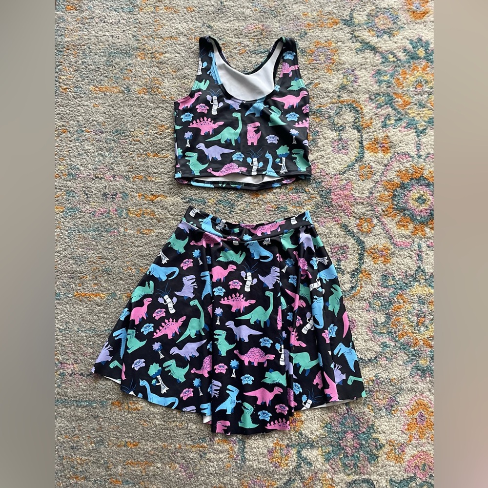 blackmilk rawr dinosaur skater skirt and crop top set sz medium